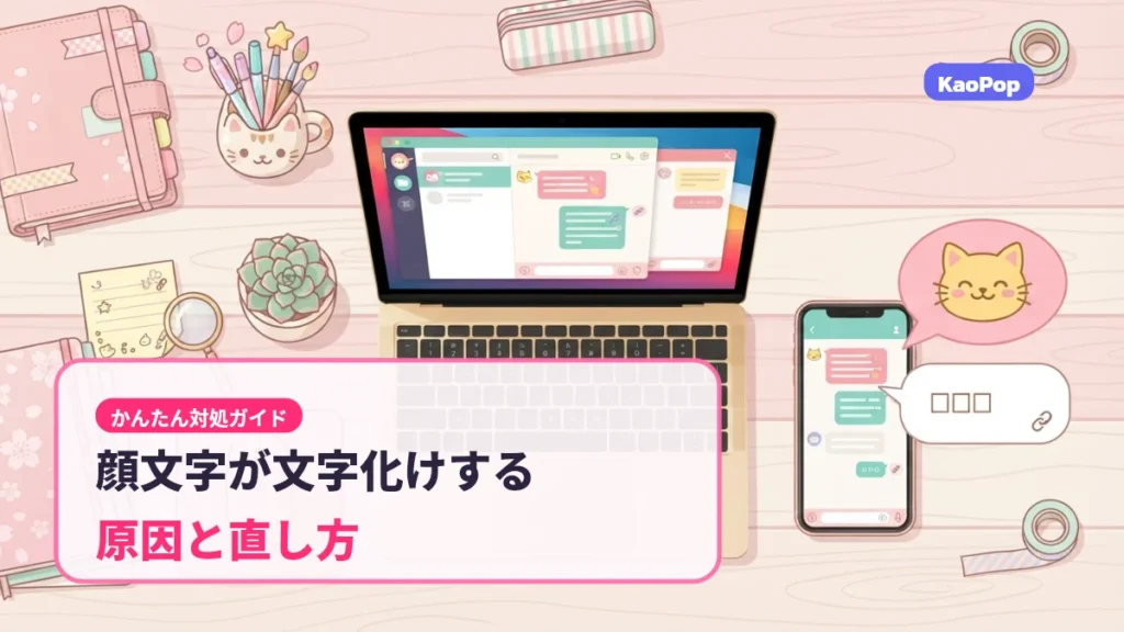 顔文字が文字化けする原因と直し方のイメージ