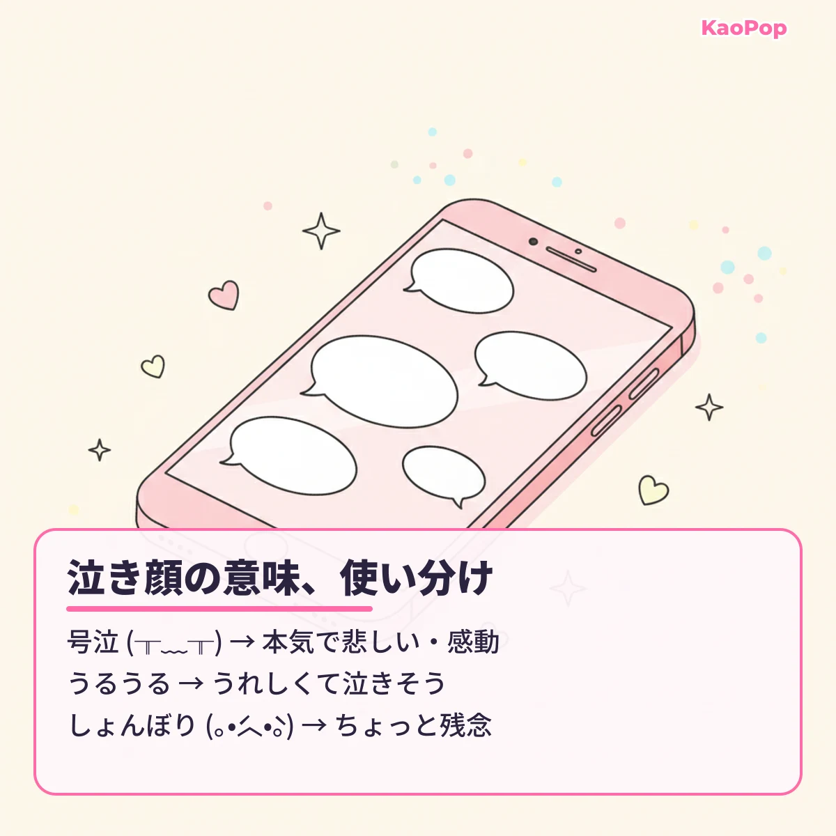 号泣・うるうる・しょんぼりの泣き顔文字の意味と使い分け